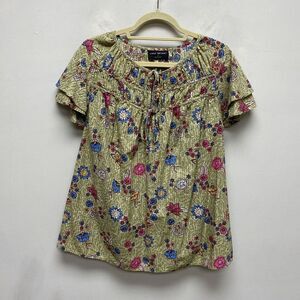 Lane Bryant Womens Multi Floral Layered Cap Sleeve Double Tie Front Blouse 20